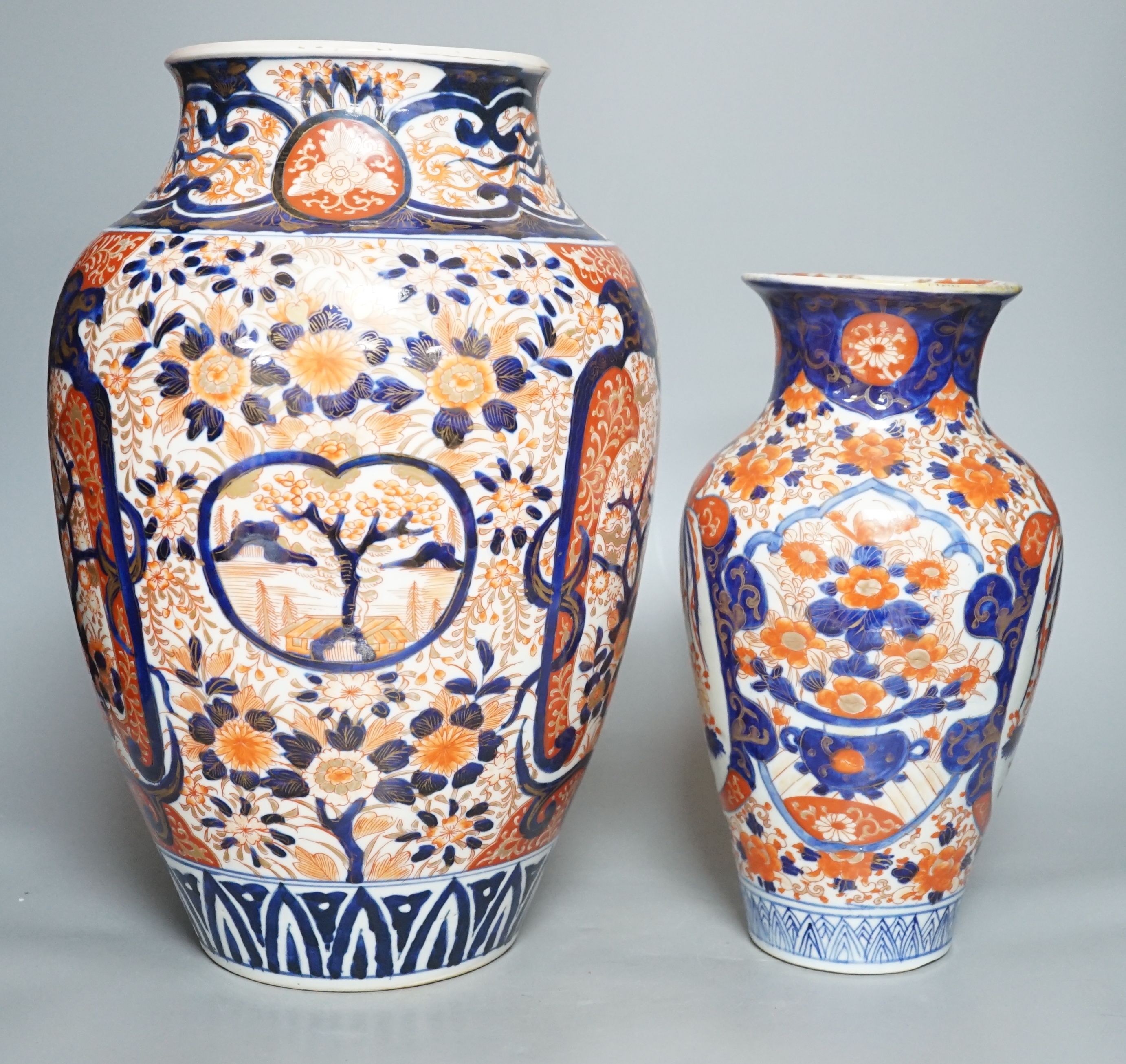 Two Japanese Imari vases, tallest 38cm
